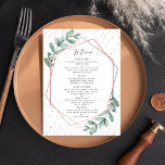 Eucalyptus Geometric Roos Gold Foil Weddenschap Menu<br><div class="desc">Viel in stijl met deze elegante en zeer trendy trouwmenukaarten. De formulering is gemakkelijk te personaliseren met je eigen speciale voedselopties en je gasten zullen enthousiast zijn als ze deze superstijlvolle menu's ontvangen. Overeenkomende objecten zijn te vinden in het collectie.</div>