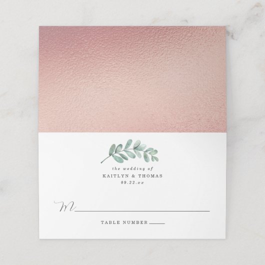 Eucalyptus Geometric Roos Gold Foil Weddenschap Plaatskaartje (Buitenkant ongevouwen)