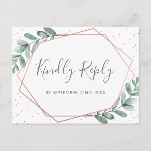 Eucalyptus Geometric Roos Gold Foil Weddenschap RS Aankondigingskaart (Voorkant)