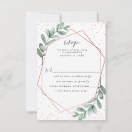 Eucalyptus Geometric Roos Gold Foil Weddenschap RSVP Kaartje