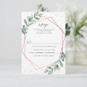Eucalyptus Geometric Roos Gold Foil Weddenschap RSVP Kaartje (Staand voorkant)
