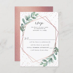 Eucalyptus Geometric Roos Gold Foil Weddenschap RSVP Kaartje