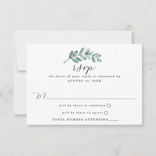 Eucalyptus Geometric Roos Gold Foil Weddenschap RSVP Kaartje (Voorkant)