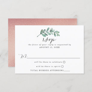 Eucalyptus Geometric Roos Gold Foil Weddenschap RSVP Kaartje