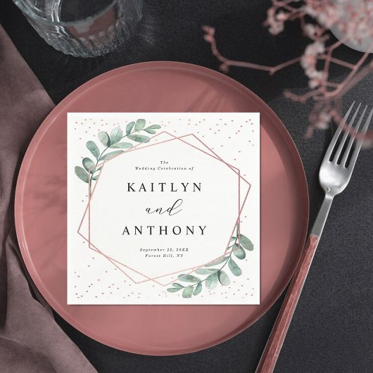 Eucalyptus Geometric Roos Gold Foil Weddenschap Servet