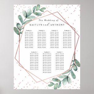 Eucalyptus Geometric Roos Gold Foil Weddentable Poster