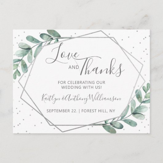 Eucalyptus Geometric Silver Foil Weddenschap Bedan Aankondigingskaart (Voorkant)