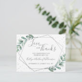 Eucalyptus Geometric Silver Foil Weddenschap Bedan Aankondigingskaart (Staand voorkant)