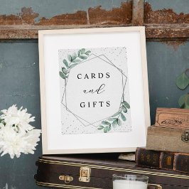 Eucalyptus Geometric Silver Foil Weddenschap Poster