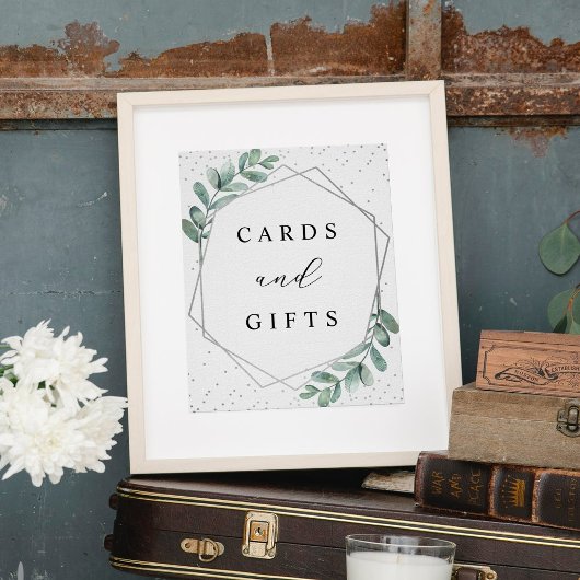 Eucalyptus Geometric Silver Foil Weddenschap Poster