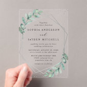 Eucalyptus Geometric Silver Foil Wedding Acryl Uitnodigingen (Insitu (Draagbaar))