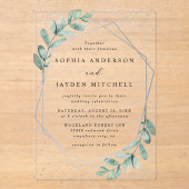 Eucalyptus Geometric Silver Foil Wedding Acryl Uitnodigingen (Voorkant)