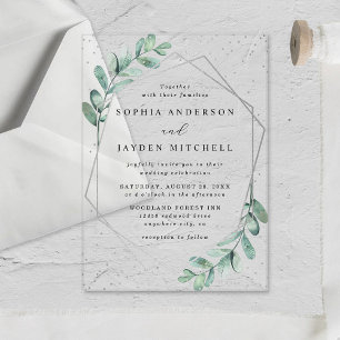 Eucalyptus Geometric Silver Foil Wedding Acryl Uitnodigingen