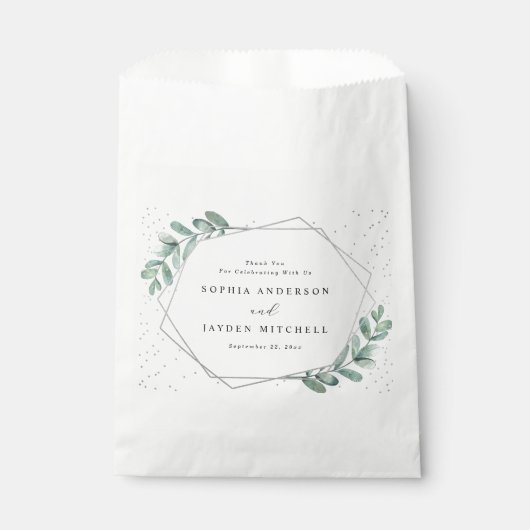 Eucalyptus Geometric Silver Foil Wedding Bedankzakje (Voorkant)