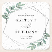 Eucalyptus Geometric Silver Foil Wedding Kartonnen Onderzetters (Voorkant)