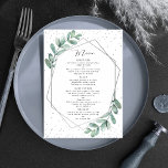Eucalyptus Geometric Silver Foil Wedding Menu<br><div class="desc">Viel in stijl met deze elegante en zeer trendy trouwmenukaarten. De formulering is gemakkelijk te personaliseren met je eigen speciale voedselopties en je gasten zullen enthousiast zijn als ze deze superstijlvolle menu's ontvangen. Overeenkomende objecten zijn te vinden in het collectie.</div>