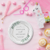 Eucalyptus Geometric Silver Foil Wedding Papieren Bordje (Feest)