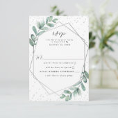 Eucalyptus Geometric Silver Foil Wedding RSVP Kaartje (Staand voorkant)