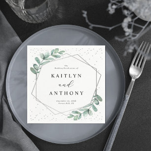 Eucalyptus Geometric Silver Foil Wedding Servet