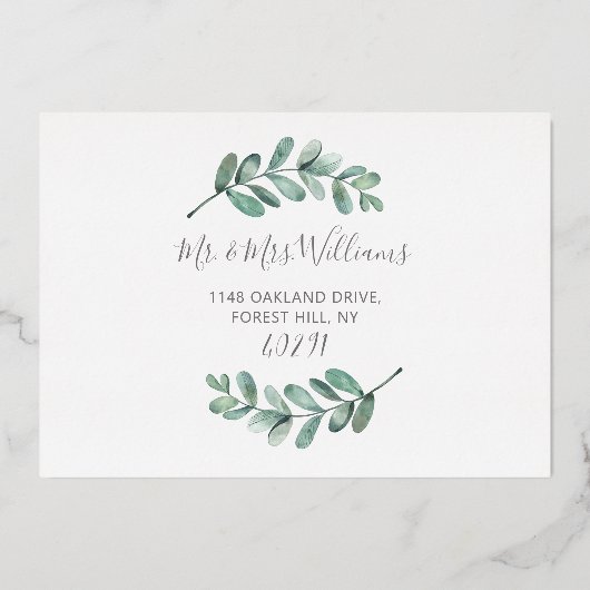 Eucalyptus Geometric sparen de Echte Datum Folie Uitnodiging (Achterkant)