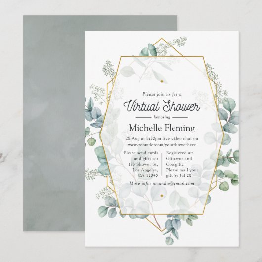 Eucalyptus Geometric Virtual Baby shower Kaart (Voorkant / Achterkant)