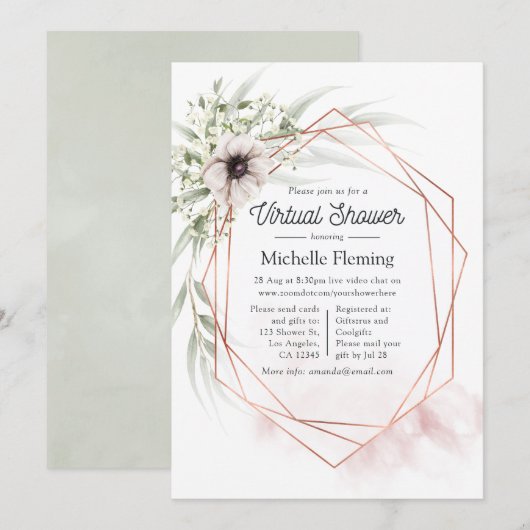 Eucalyptus Geometric Virtual Baby shower Kaart (Voorkant / Achterkant)