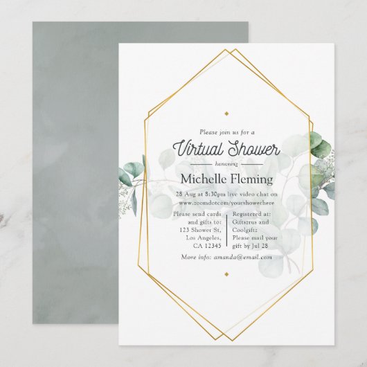 Eucalyptus Geometric Virtual Baby shower Kaart (Voorkant / Achterkant)