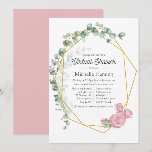 Eucalyptus Geometric Virtual Baby shower Kaart (Voorkant / Achterkant)