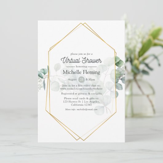 Eucalyptus Geometric Virtual Bridal of Baby shower Kaart (Staand voorkant)