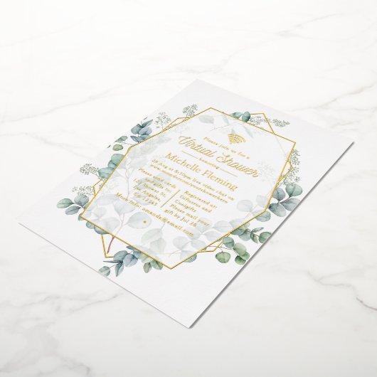 Eucalyptus Geometric Virtual Shower per mail Folie Uitnodiging (Gedraaid)