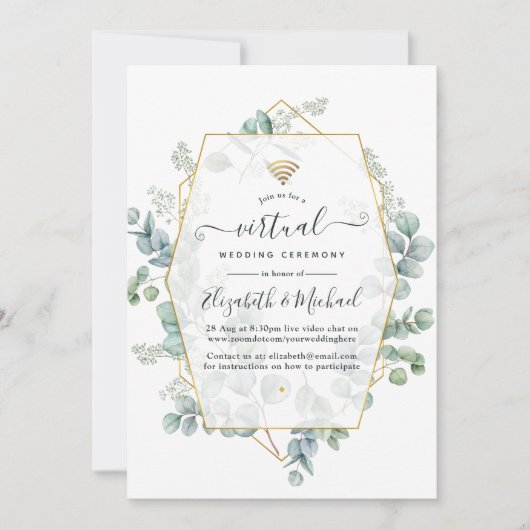 Eucalyptus Geometric Virtual Weddenschap Kaart (Voorkant)