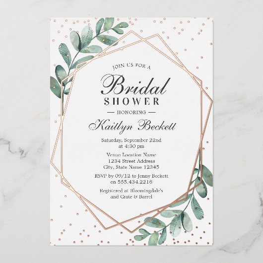 Eucalyptus Geometric Vrijgezellenfeest Real Folie Uitnodiging (Voorkant)