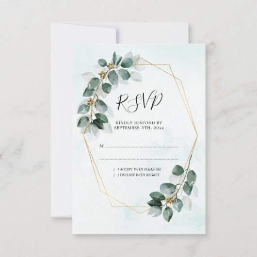 Eucalyptus Geometric Waterverf Foliage Weddenschap RSVP Kaartje (Voorkant)