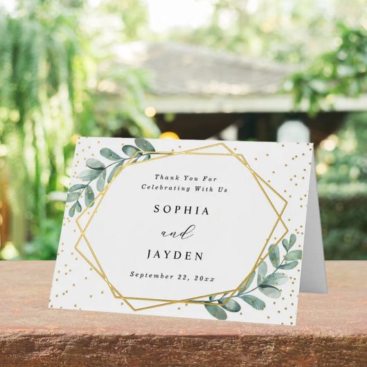 Eucalyptus Geometric Weddenschap Echt bedankt Folie Wenskaart