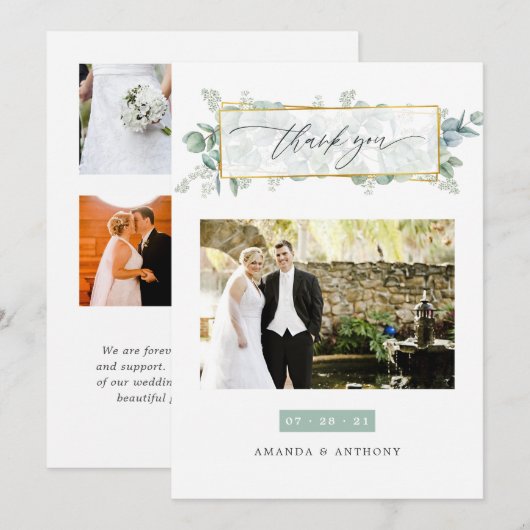 Eucalyptus Geometric Weddenschap Foto Collage Bedankkaart (Voorkant / Achterkant)