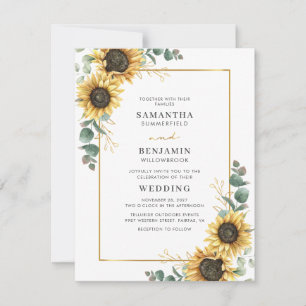 Eucalyptus Geometric Wedding Floral Sunflower Kaart