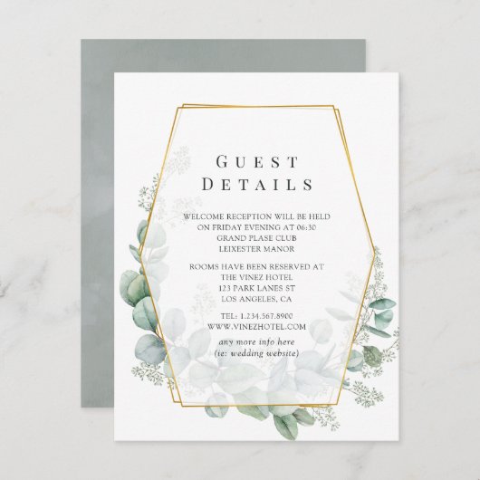 Eucalyptus Geometric Wedding Guest Details Informatiekaartje (Voorkant / Achterkant)