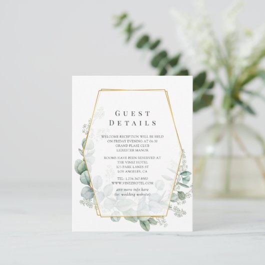 Eucalyptus Geometric Wedding Guest Details Informatiekaartje (Staand voorkant)