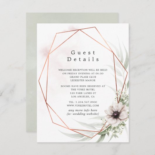 Eucalyptus Geometric Wedding Guest Details Informatiekaartje (Voorkant / Achterkant)
