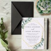 Eucalyptus Geometric Wedding Real Folie Uitnodiging