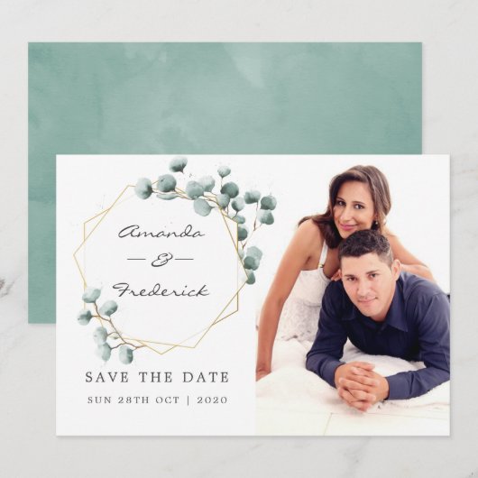 Eucalyptus Geometric Wedding Save the Date Kaart (Voorkant / Achterkant)