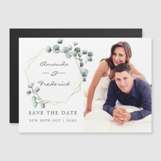 Eucalyptus Geometric Wedding Save the Date Magnetische Uitnodiging (Voorkant / Achterkant)