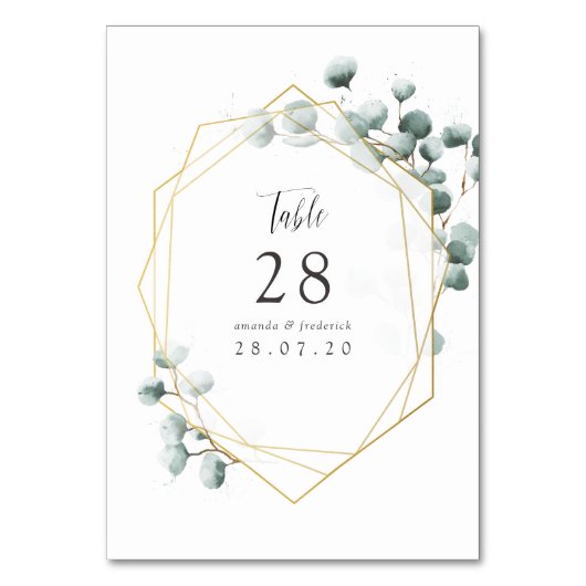 Eucalyptus Geometric Wedding Table Number Kaart (Achterkant)