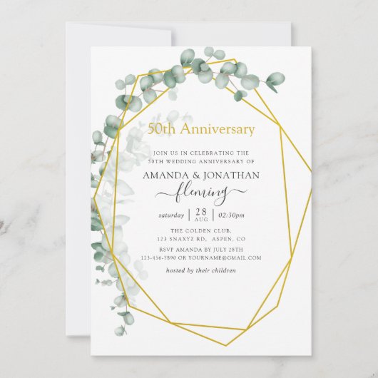 Eucalyptus Geometrisch 50-jarig Huwelijksjubileum Kaart (Voorkant)