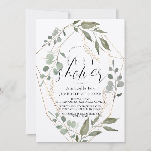Eucalyptus Geometrisch Goud Lijst Groen Baby showe Kaart (Voorkant)