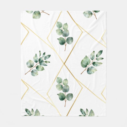 Eucalyptus Geometrisch Goud Patroon Fleece Deken (Voorkant)