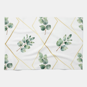 Eucalyptus Geometrisch Goud Patroon Theedoek