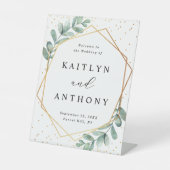 Eucalyptus Geometrisch Gouden Folie Bruiloft Welko Reclamebord Met Voetstuk (Voorkant)