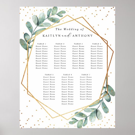 Eucalyptus Geometrisch Gouden Folie Bruiloft Zitpl Poster (Voorkant)