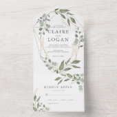 Eucalyptus Geometrisch Gouden Frame Saliegroen Huw All In One Uitnodiging (Binnen)